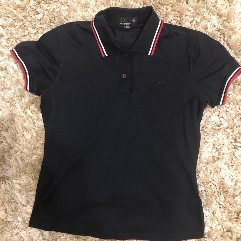 Women’s navy blue, white, and pink Fred Perry